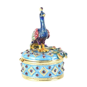 Peacock Metal Enameled Trinket Box Jewelry Ring Holder