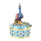 Peacock Metal Enameled Trinket Box Jewelry Ring Holder