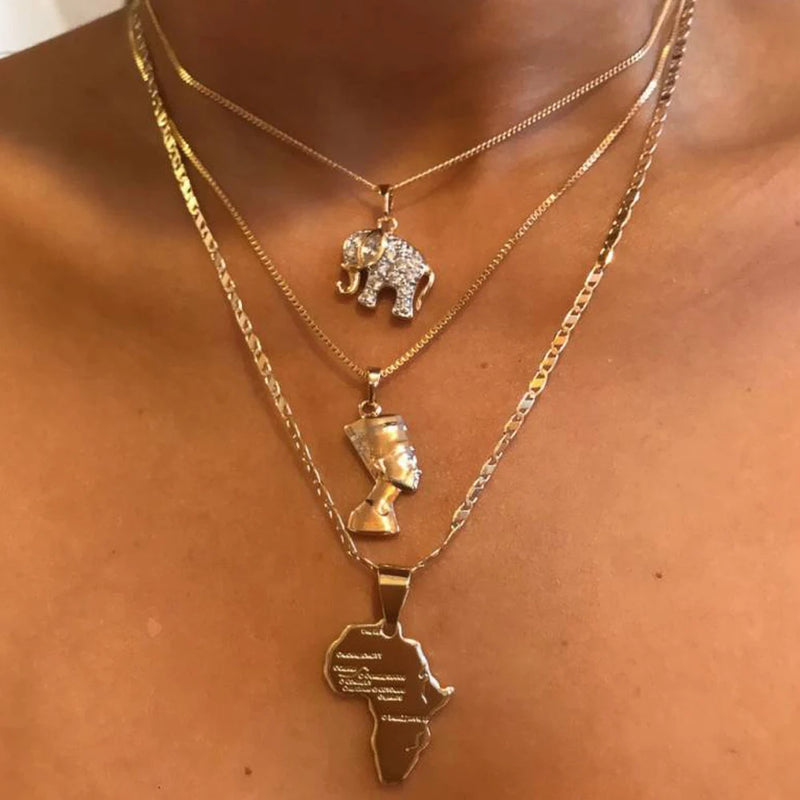 Nefertiti Elephant African Map Necklace for Women Mom
