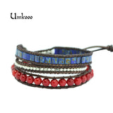 Red Coral & Lapis Leather Wrap Bracelet for Women