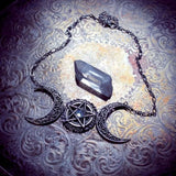 Triple Moon Necklace wiccan jewelry pentagram pagan necklace