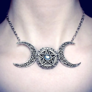 Triple Moon Necklace wiccan jewelry pentagram pagan necklace