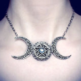 Triple Moon Necklace wiccan jewelry pentagram pagan necklace