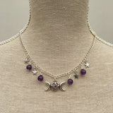 Triple Moon Necklace wiccan jewelry pentagram pagan necklace