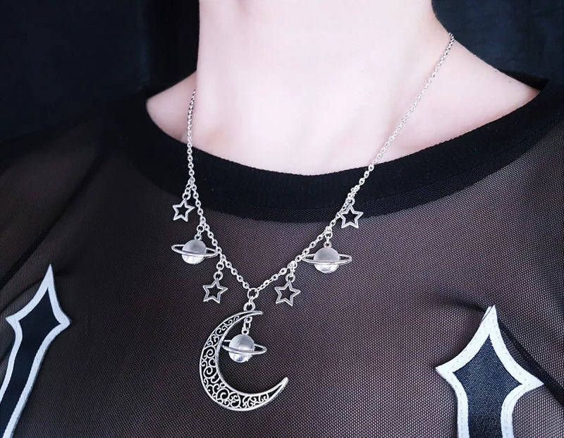 Triple Moon Necklace wiccan jewelry pentagram pagan necklace