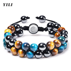 Triple Protection Hematite Agate Tigers Eye Stone Bracelet