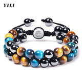 Triple Protection Hematite Agate Tigers Eye Stone Bracelet
