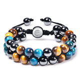 Triple Protection Hematite Agate Tigers Eye Stone Bracelet