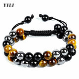 Agate Tigers Eye Hematite Triple Protection Bracelet 8mm Beads