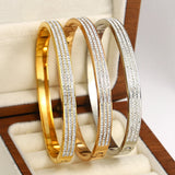 Triple Row Rhinestone Bracelet Stainless Steel Bangle