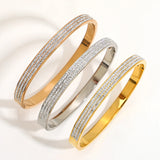 Triple Row Rhinestone Bracelet Stainless Steel Bangle