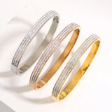 Triple Row Rhinestone Bracelet Stainless Steel Bangle