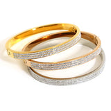 Triple Row Rhinestone Bracelet Stainless Steel Bangle