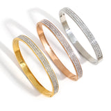 Triple Row Rhinestone Bracelet Stainless Steel Bangle