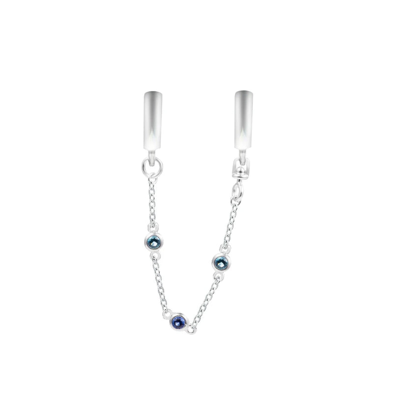Triple Sapphire Safety Chain Bastet Charm 925 Silver