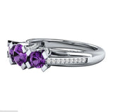 Purple Cubic Zircon Triple Stone Wedding Ring for Women