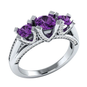 Purple Cubic Zircon Triple Stone Wedding Ring for Women