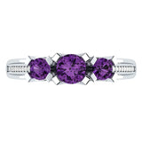 Purple Cubic Zircon Triple Stone Wedding Ring for Women