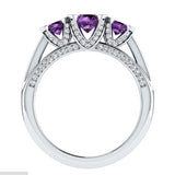 Purple Cubic Zircon Triple Stone Wedding Ring for Women