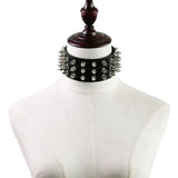 Triple Row Rivet Spike Leather Collar Choker Necklace