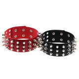 Triple Row Rivet Spike Leather Collar Choker Necklace