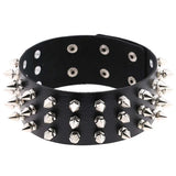 Triple Row Rivet Spike Leather Collar Choker Necklace