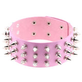 Triple Row Rivet Spike Leather Collar Choker Necklace