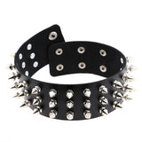 Triple Row Rivet Spike Leather Collar Choker Necklace