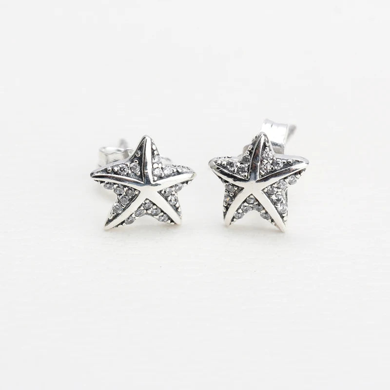 925 Sterling Silver Starfish Earrings with CZ