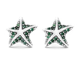 Tropical Starfish Earrings 925 Sterling Silver Multi-color CZ Stud Earrings