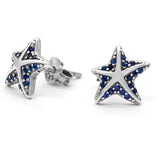 Tropical Starfish Earrings 925 Sterling Silver Multi-color CZ Stud Earrings