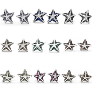 Tropical Starfish Earrings 925 Sterling Silver Multi-color CZ Stud Earrings