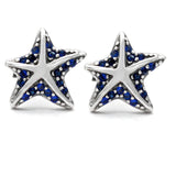 Tropical Starfish Earrings 925 Sterling Silver Multi-color CZ Stud Earrings