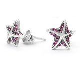 Tropical Starfish Earrings 925 Sterling Silver Multi-color CZ Stud Earrings