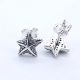 Tropical Starfish Stud Earrings Clear Crystals Sterling Silver Jewelry