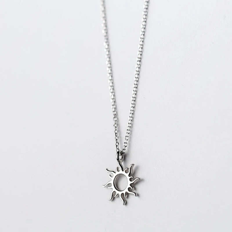 925 Silver Sun Pendant Necklace for Women Clavicle Chain Birthday Gift