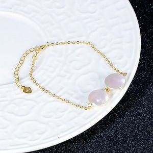 Natural Baroque Pearl Bracelet 925 Silver Two Strong Light Button Pearl Jewelry