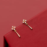 Silver Geometric Earrings 18K Zircon Studs Women's Jewelry