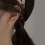 Silver Geometric Earrings 18K Zircon Studs Women's Jewelry