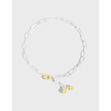 Sterling Silver Geometric Two-color Round Bead Bracelet