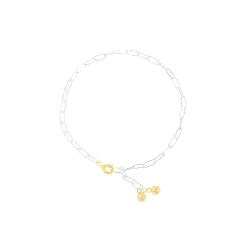 Sterling Silver Geometric Two-color Round Bead Bracelet
