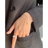 Sterling Silver Geometric Two-color Round Bead Bracelet