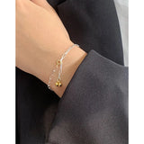 Sterling Silver Geometric Two-color Round Bead Bracelet