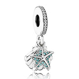 Tropical Starfish & Sea Shell Charm for Europe Bracelet 925 Sterling Silver