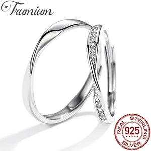 925 Silver Couples Ring Lozenge Micro-set Adjustable Pair Rings Men Women