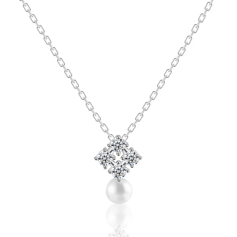 925 Silver Necklace with Zircon Pearl Pendants for Women