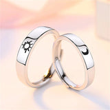 Adjustable Sun & Moon 925 Silver Rings Couples Engagement Wedding Bands