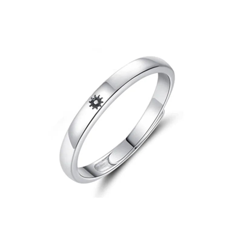 Adjustable Sun & Moon 925 Silver Rings Couples Engagement Wedding Bands