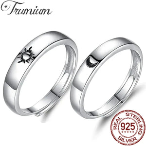Adjustable Sun & Moon 925 Silver Rings Couples Engagement Wedding Bands
