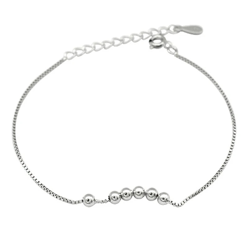 925 Sterling Silver Beads Chain Bracelet Women Lady Gift Bangle